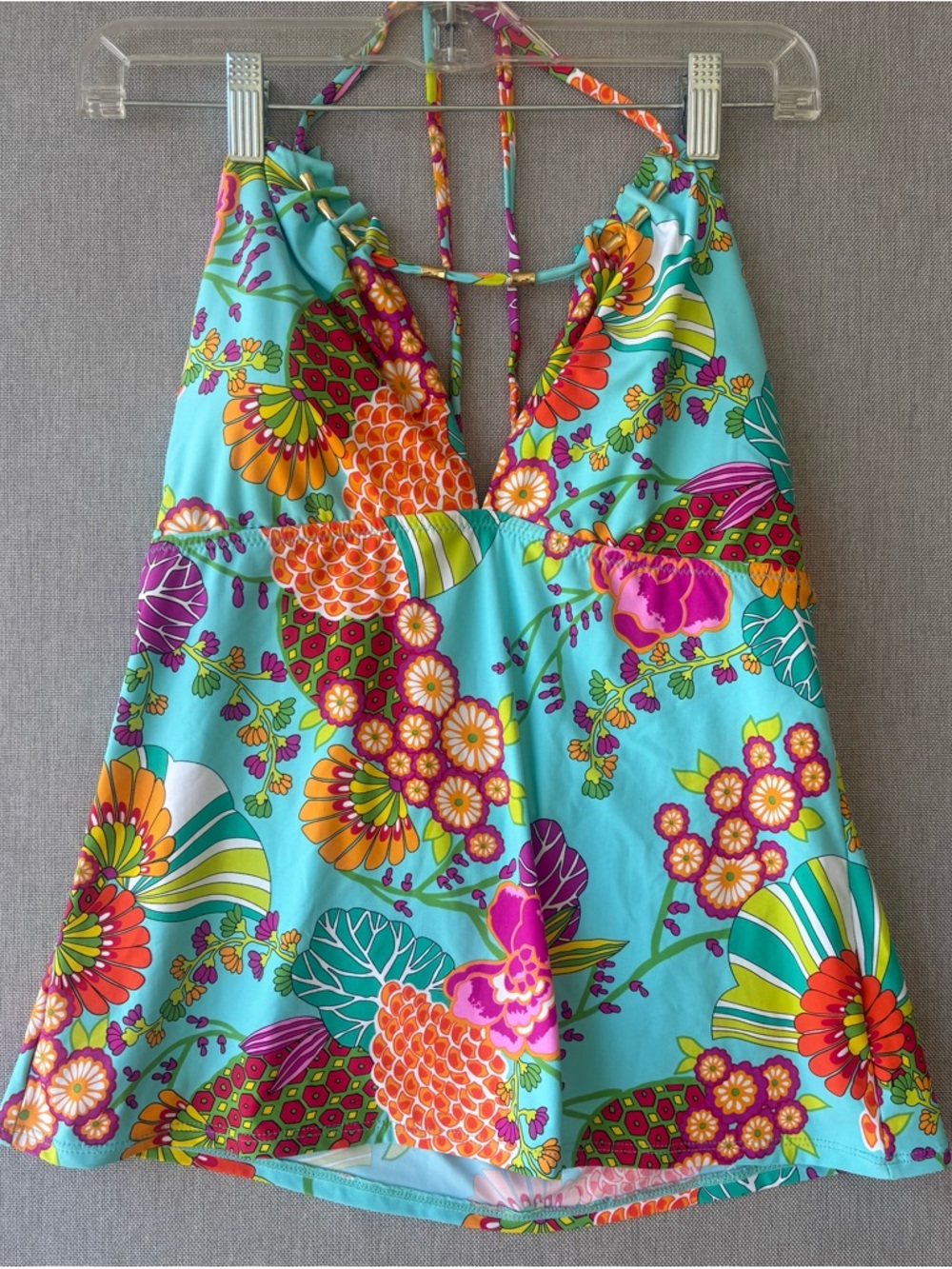 Trina Turk Turquoise Floral Sea Cove Halter tankini only size 12